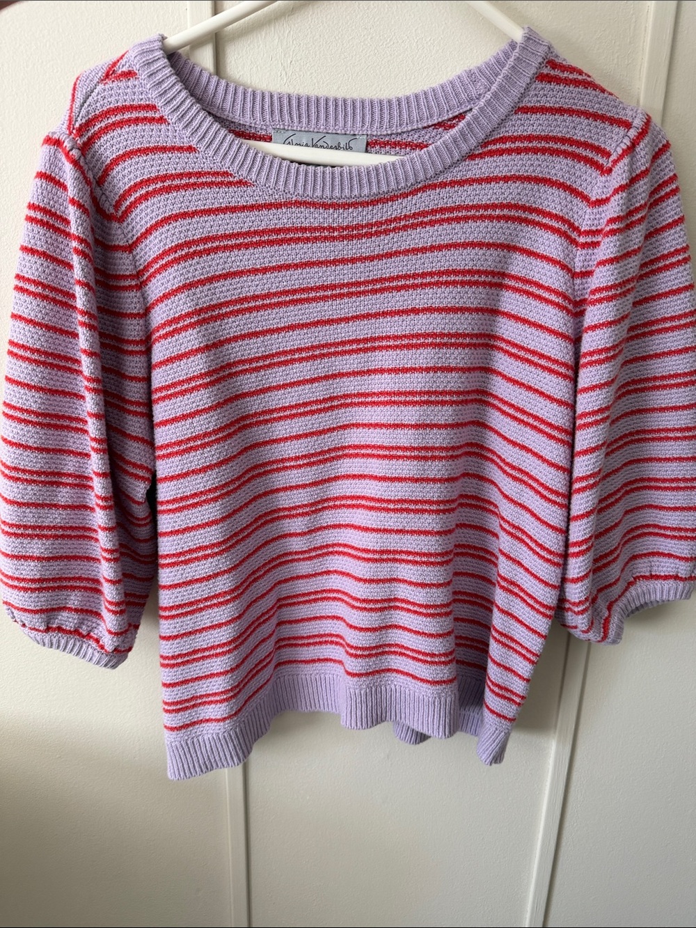 Gloria Vanderbilt Lavender & Red Striped Crewneck Sweater